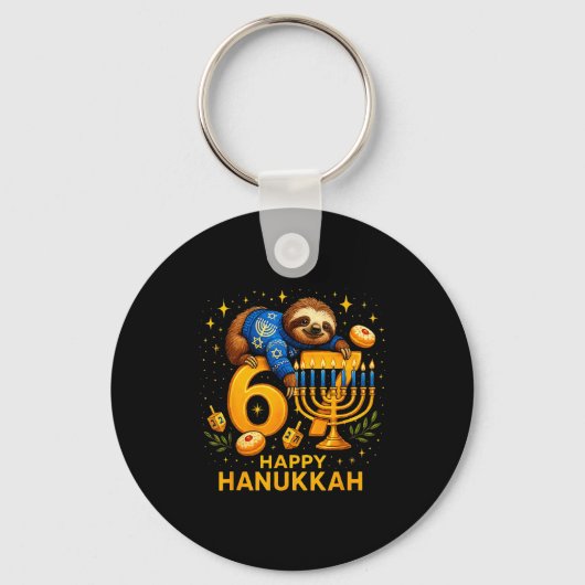 Happy Six Seven Hanukkah Funny Meme Menorah Sloth Sleutelhanger (Voorkant)