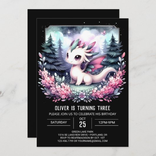 Happy Sjabloon Dragon Birthday Kaart (Voorkant / Achterkant)