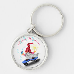 Happy Skater Gnome met Gifts en Sparkler - Fun K Sleutelhanger
