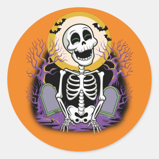 Happy Skeleton Halloween Graveyard Sticker (Voorkant)