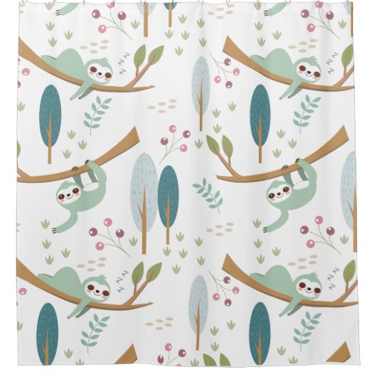 Happy Sloth Illustration Pattern Douchegordijn (Voorkant)