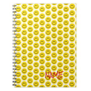 Happy Smile Face Yellow Black White Red Name Noteb Notitieboek
