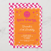 Happy Smile Roze & Sinaasappel Geruite Meisje Verj Kaart (Voorkant / Achterkant)