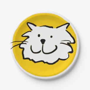 Happy Smiling Cat als Fun Cartoon Illustratie Papieren Bordje
