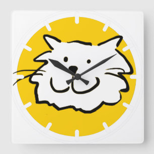 Happy Smiling Cat als Fun Cartoon Illustratie Vierkante Klok