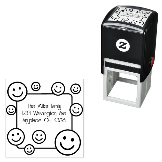 Happy Smiling Faces Adres Zelf Inking Stamp Zelfinktende Stempel (In situ)