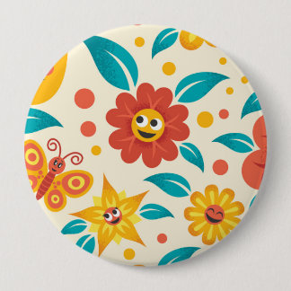 Happy Smiling Flowers Pattern Ronde Button 4,0 Cm