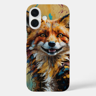 Happy Smiling Fox - verf spatten iPhone 16 Hoesje