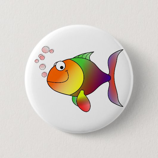 Happy Smiling Rainbow Fish and Bubbles Ronde Button 5,7 Cm (Voorkant)