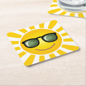 Happy Smiling Sun Vierkante Kartonnen Onderzetter (Schuin)