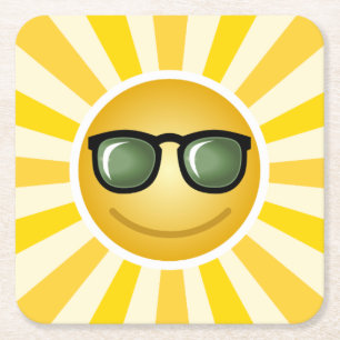 Happy Smiling Sun Vierkante Kartonnen Onderzetter