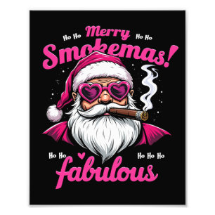 Happy Smokemas Funny Santa met Grote Sigaar Foto Afdruk