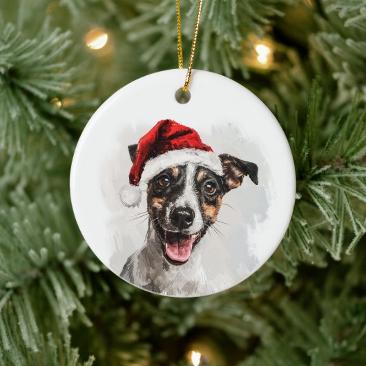 Happy Smooth Fox Terrier Christmas Personalized Keramisch Ornament (Boom)