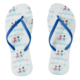 Happy Snow Couple Waving Hi Holiday FlipFlops Teenslippers