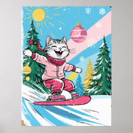 Happy Snowboarding Cat Poster