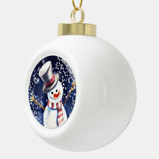 Happy Snowman Art Keramische Bal Ornament (Rechts)