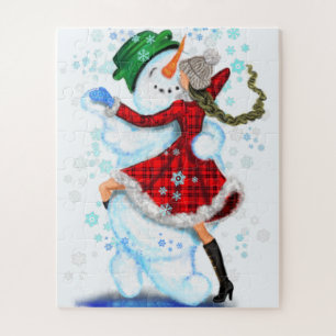 Happy Snowman en Girl Dance Tango Kerstfeest Legpuzzel