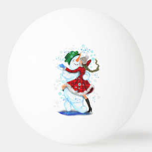 Happy Snowman en Girl Dance Tango Kerstfeest Pingpongballen