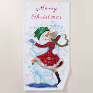 Happy Snowman en Girl Dance Tango Kerstfeest Strandlaken