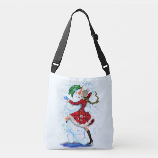 Happy Snowman en Girl Dance Tango Kerstmis Crossbody Tas (Voorkant)