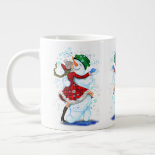 Happy Snowman en Girl Dance Tango Kerstmis Extra Grote Beker