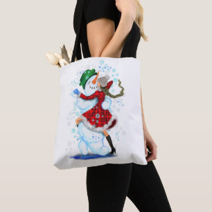 Happy Snowman en Girl Dance Tango Kerstmis - Fun Draagtas