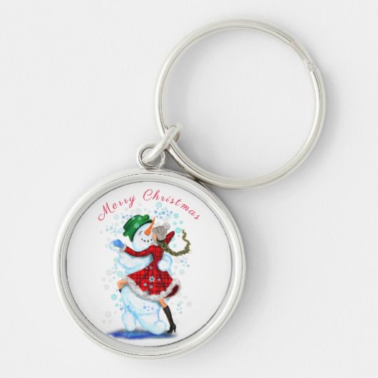 Happy Snowman en Girl Dance Tango Kerstmis Sleutelhanger (Voorkant)