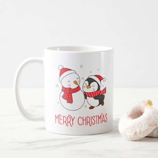 Happy Snowman et Penguin, Christmas Holiday Mug (Avec donut)