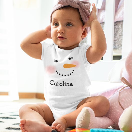 Happy Snowman Face Gepersonaliseerde Kinder naam Romper