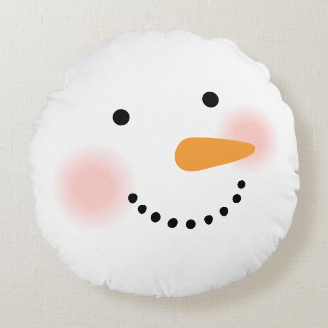 Happy Snowman Face Holiday Rond Kussen (Voorkant)