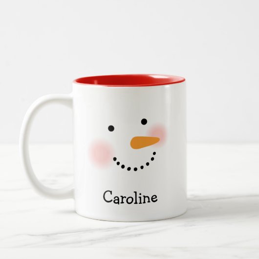 Happy Snowman Face Personal Name Holiday Tweekleurige Koffiemok (Links)