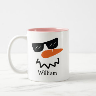 Happy Snowman Face Persoonlijke naam Holiday Two-T Tweekleurige Koffiemok