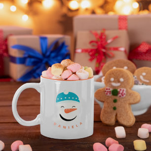 Happy Snowman Face Persoonlijke tekst Tweekleurige Koffiemok