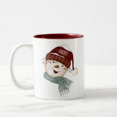 Happy Snowman gepersonaliseerde naam Tweekleurige Koffiemok (Links)