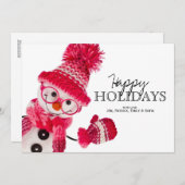 Happy Snowman gespectaculeerd in rond gebreid roze Feestdagenkaart (Voorkant / Achterkant)