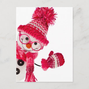 Happy Snowman in gebreid roze Pet Briefkaart