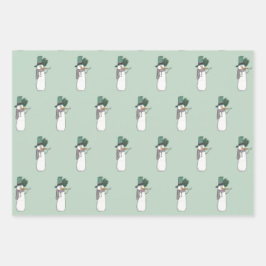 Happy Snowman in Mint Wrapping Paper set van 3 (Voorkant 2)