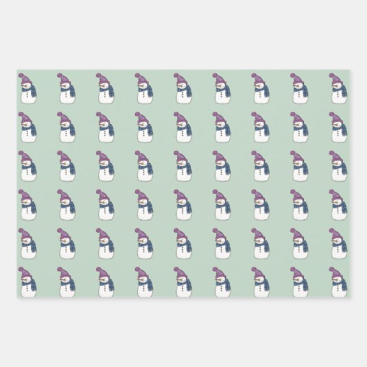 Happy Snowman in Mint Wrapping Paper set van 3 (Voorkant)
