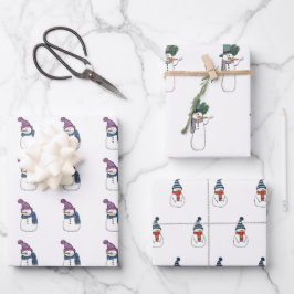 Happy Snowman in White Wrapping Paper set van 3