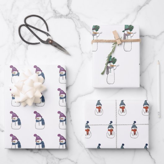 Happy Snowman in White Wrapping Paper set van 3 (Voorkant)