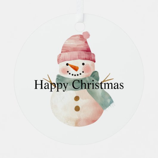 Happy Snowman Kerstmis Metalen Ornament (Voorkant)