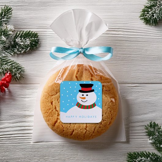 Happy Snowman Kerstmis Vierkante Sticker