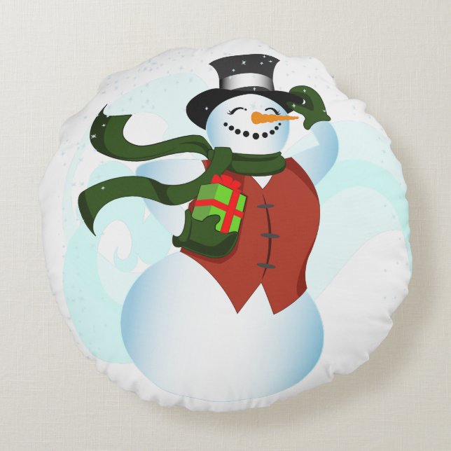 Happy Snowman Large Round Pillow Rond Kussen (Achterkant)