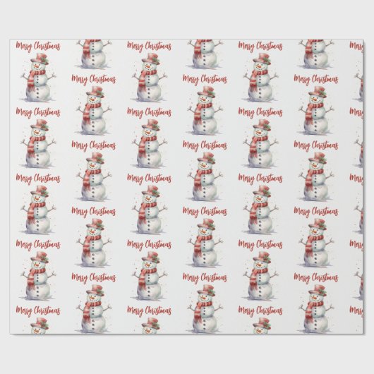 Happy Snowman Merry Kerstmis Cadeaupapier (Vlak)
