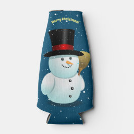 Happy Snowman met Pet uit de top van de vilt Flesjeskoeler