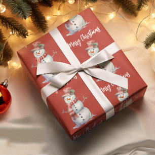 Happy Snowman Red Merry Christmas Cadeaupapier