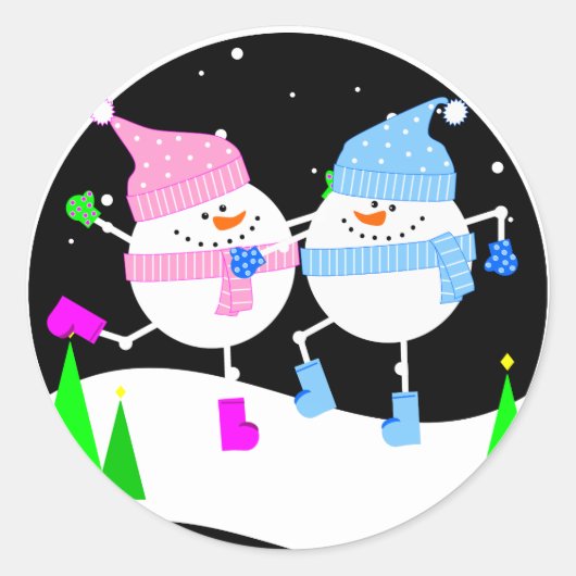 Happy Snowman Ronde Sticker (Voorkant)