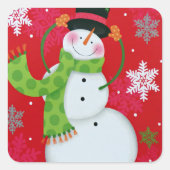 Happy Snowman Vierkante Sticker (Voorkant)
