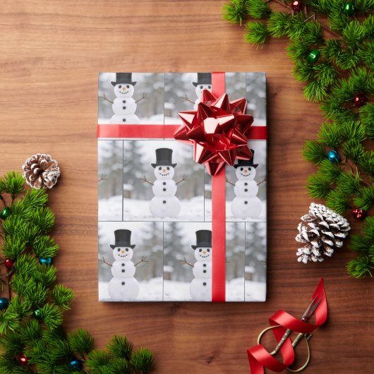 Happy Snowman Wearing a Top Hat Cadeaupapier (Feestdagen Geschenken)