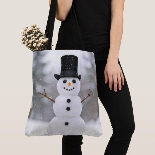 Happy Snowman Wearing a Top Hat Draagtas (Dichtbij)